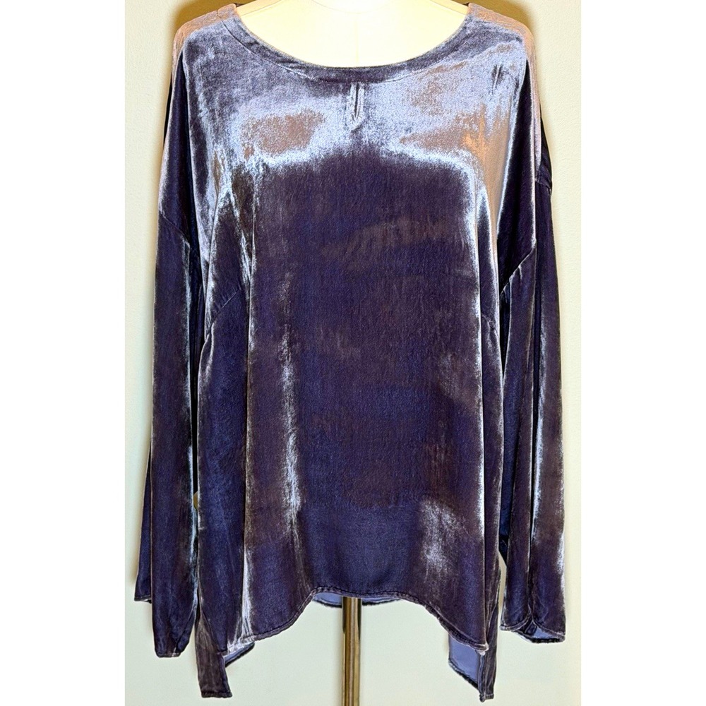 Eileen Fisher Purple Velvet Round Neck Long Sleeve Top Women Plus 2X NWT